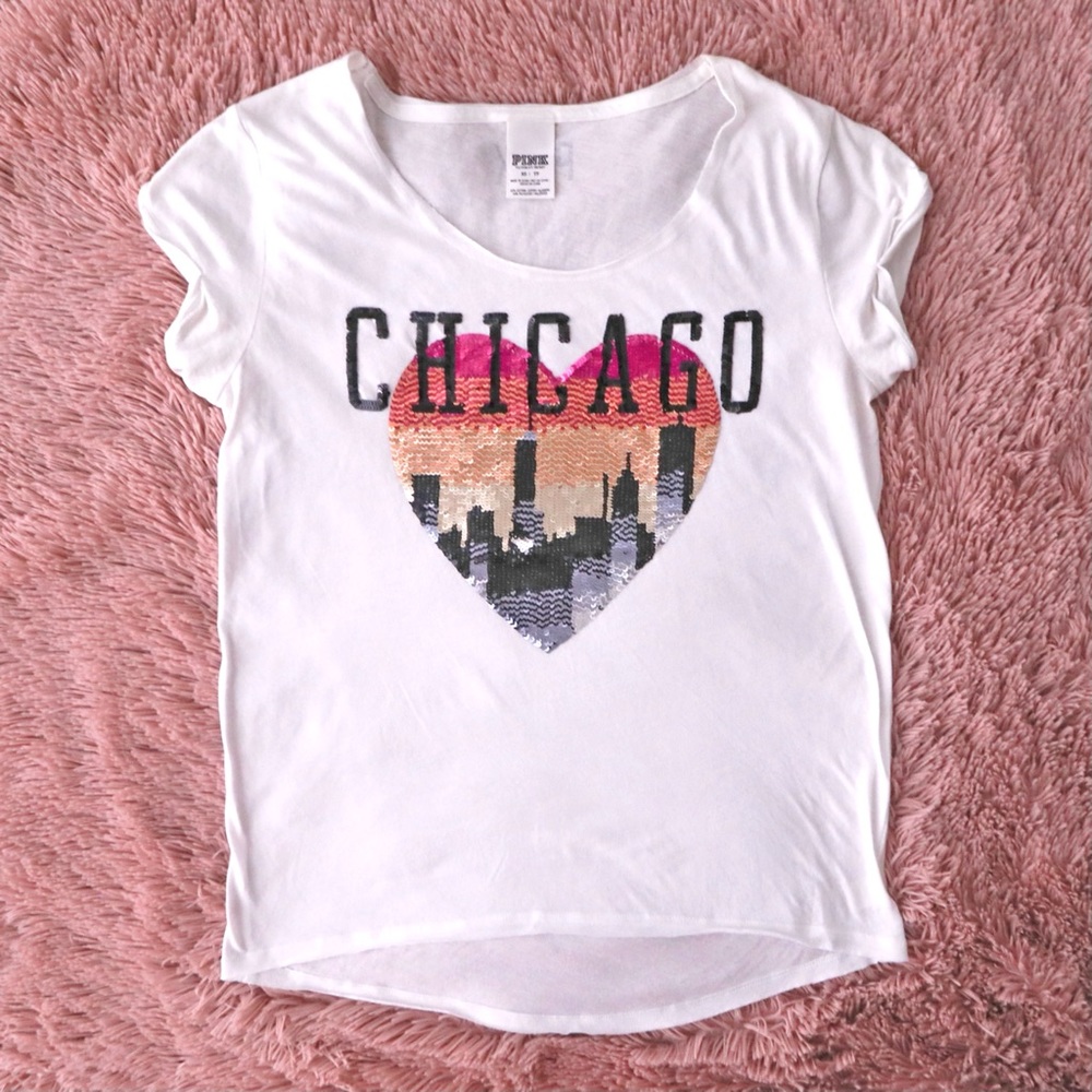 VS Pink Destination Chicago Bling Shirt XS